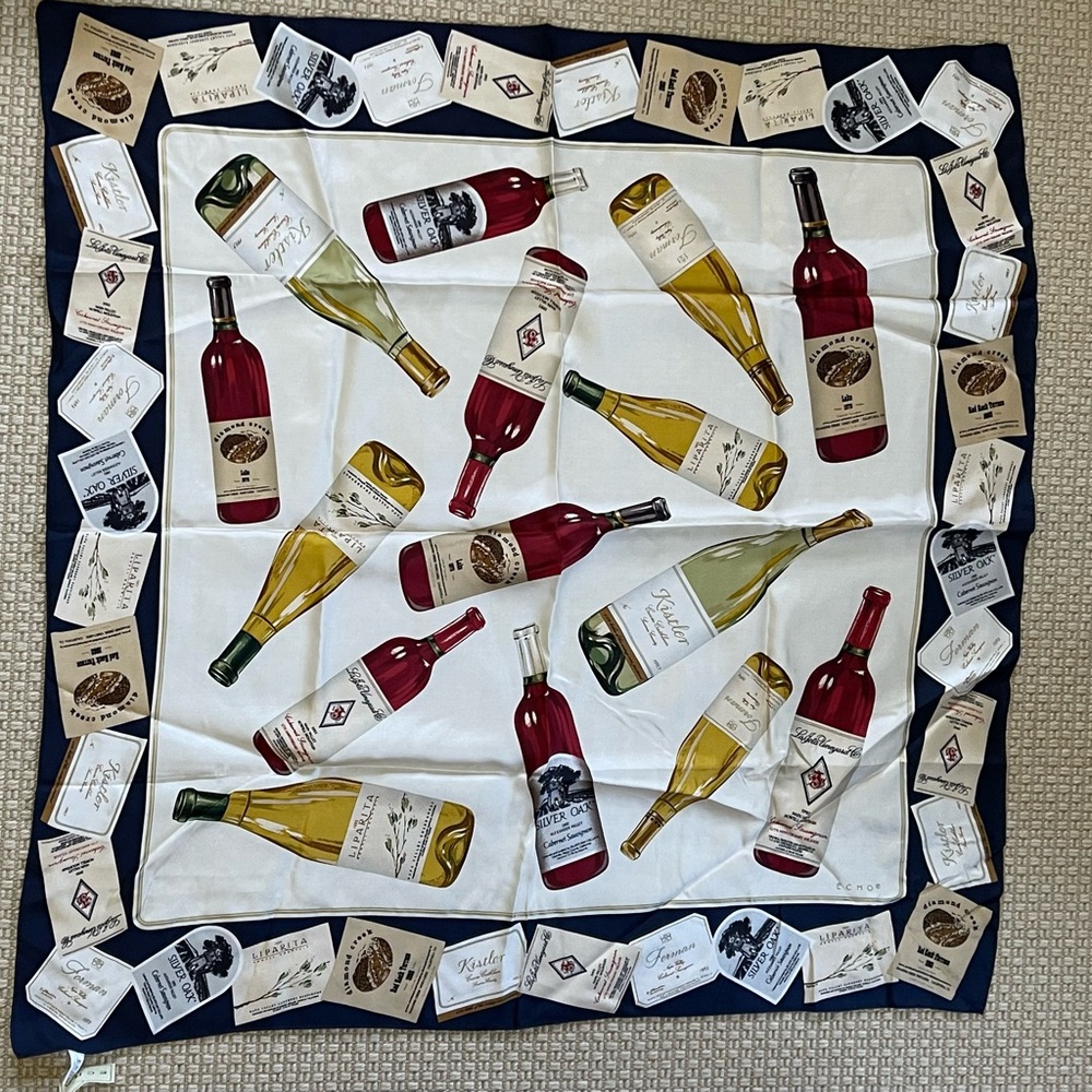 Echo Blue and Cream Wine Bottle Print Scarf